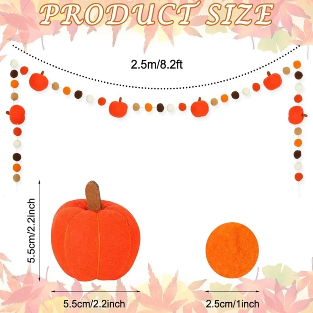 8.2ft Fall Pumpkin Garland With PomPoms